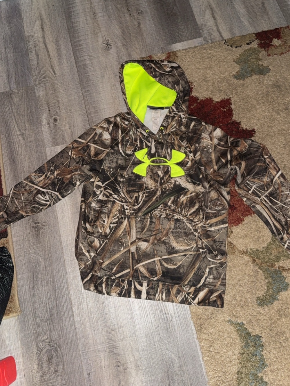 Under Armour Camo Hoodie with Neon Yellow Logo and Lined Hood